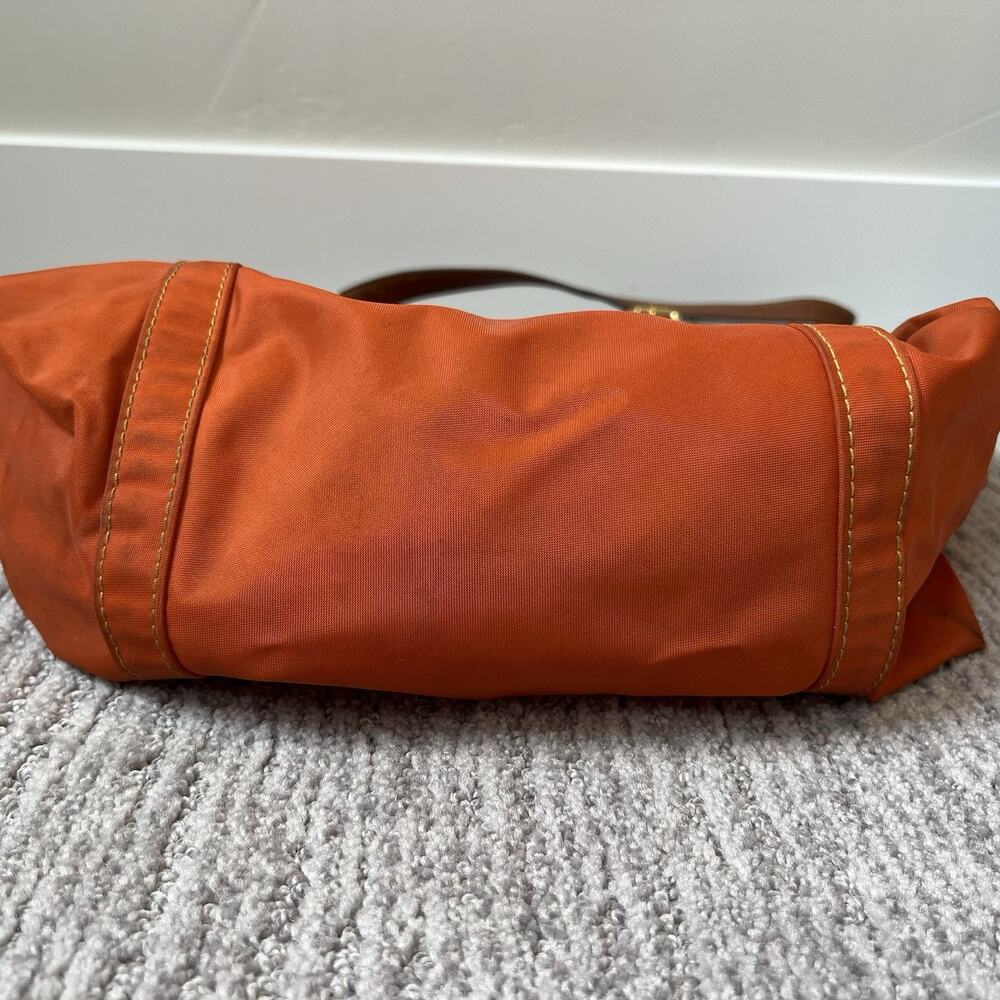 Ralph Lauren Bright Orange Leather Straps Nylon Tote Purse Bag Gold - Picture 9 of 9